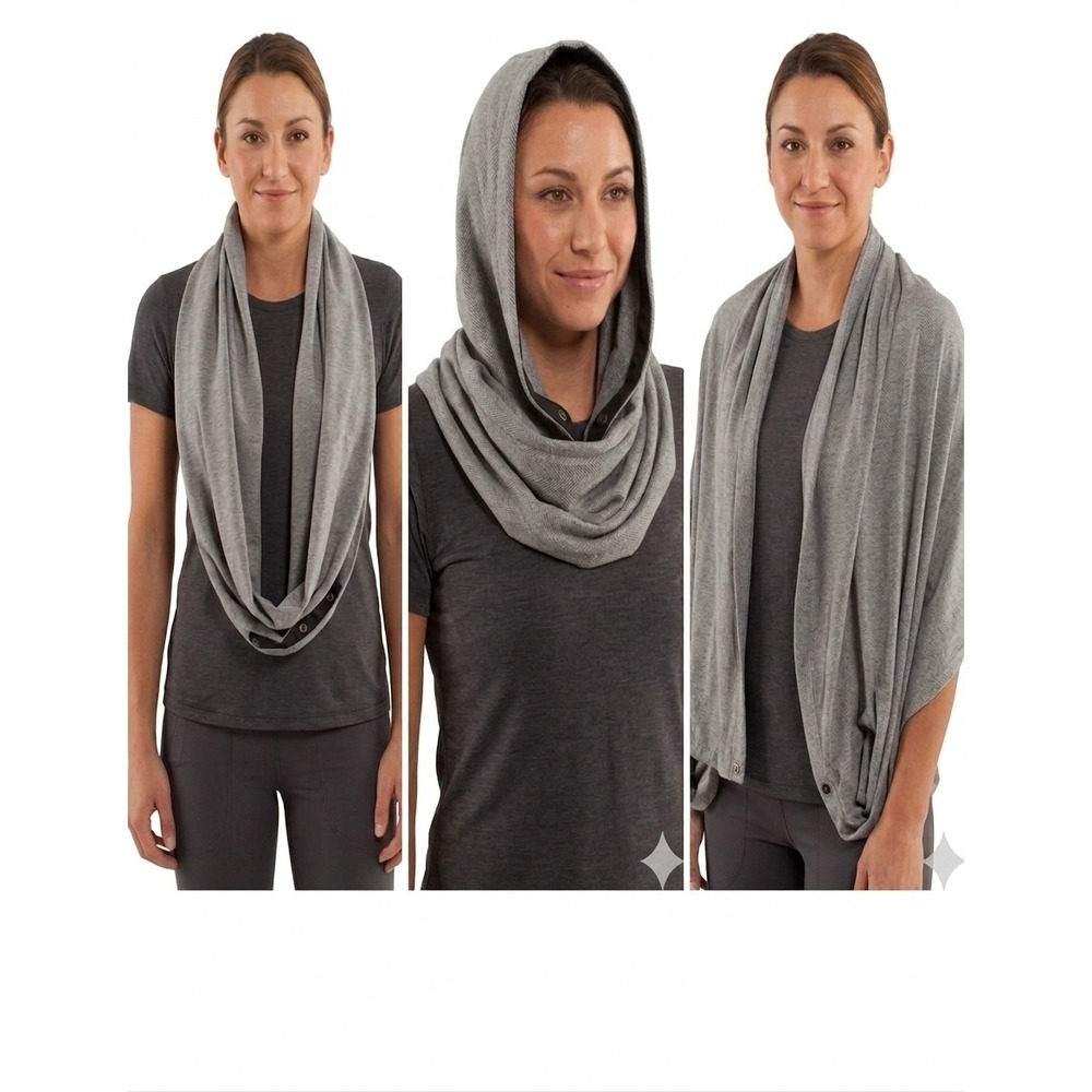 Lululemon Vinyasa Scarf Grey Herringbone Snap Infinity Wrap - OS